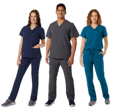 3 models wearing WYND Scrubs