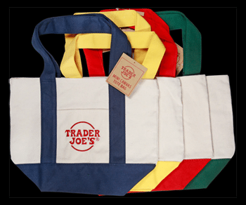 Trader Joe's mini totes in four colors