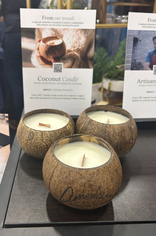 Ripl Goods repurposed coconut shell candles with branded shell